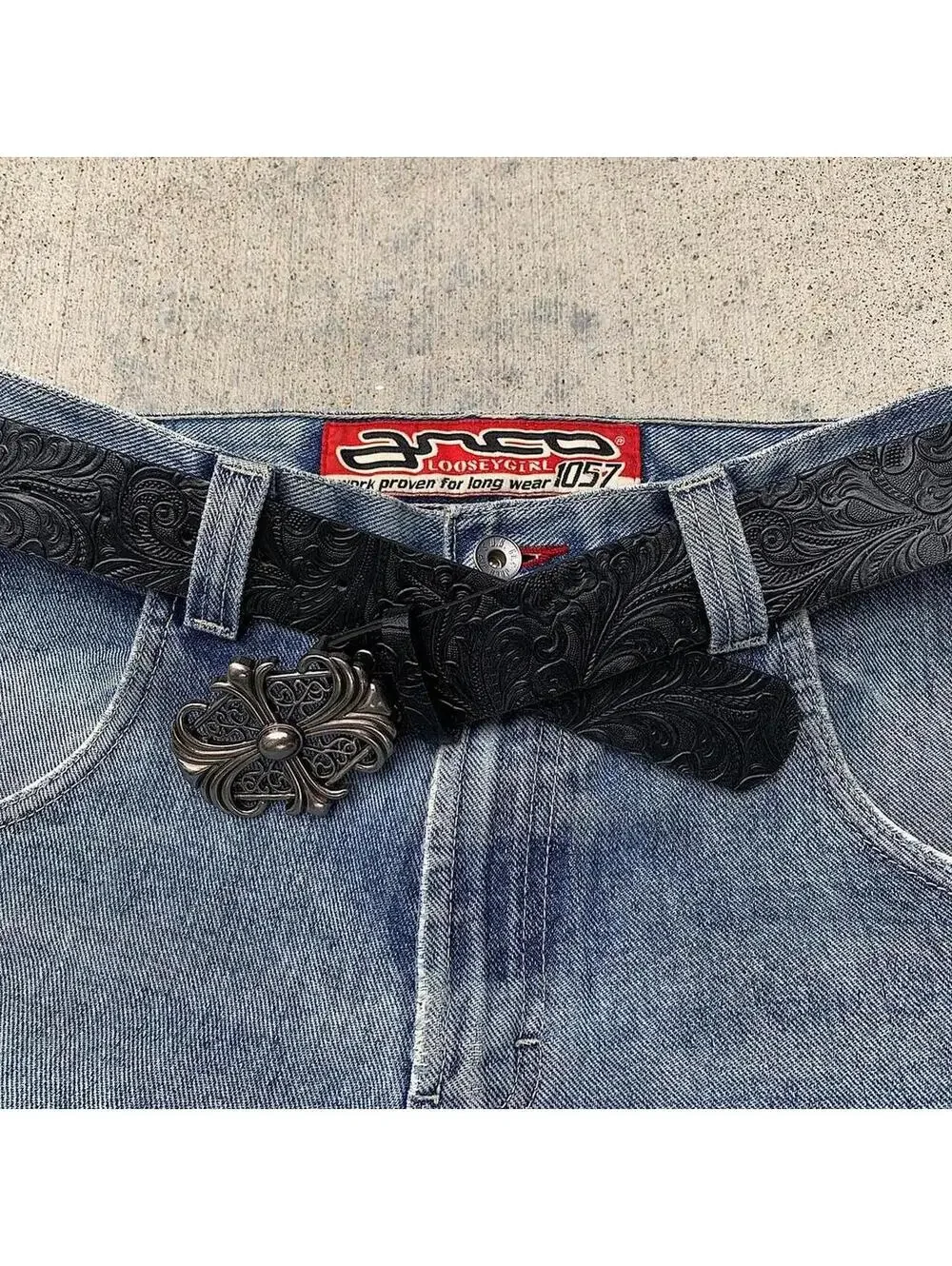 Y2K Black Blue Unique Cross Belt 38 Inch